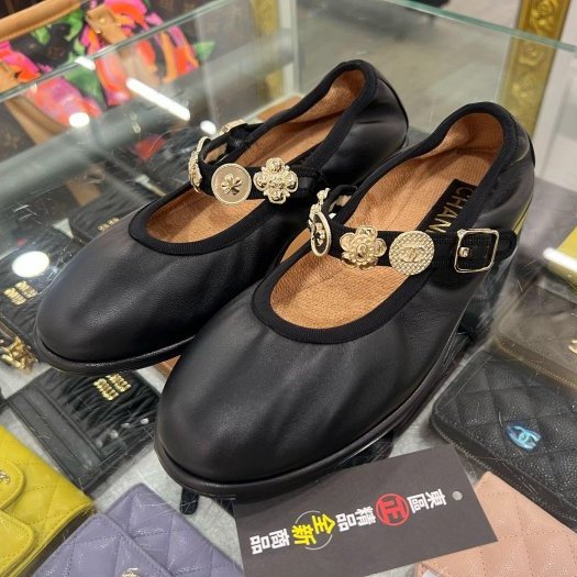 東區正精品㊣CHANEL G45778 全新香奈兒黑色全皮金幣瑪莉珍娃娃鞋平底鞋秀款 37.5號 RZ6466-1
