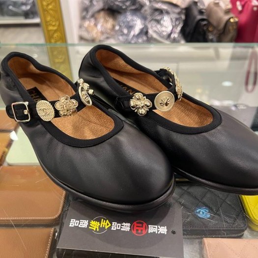 東區正精品㊣CHANEL G45778 全新香奈兒黑色全皮金幣瑪莉珍娃娃鞋平底鞋秀款 37.5號 RZ6466-2