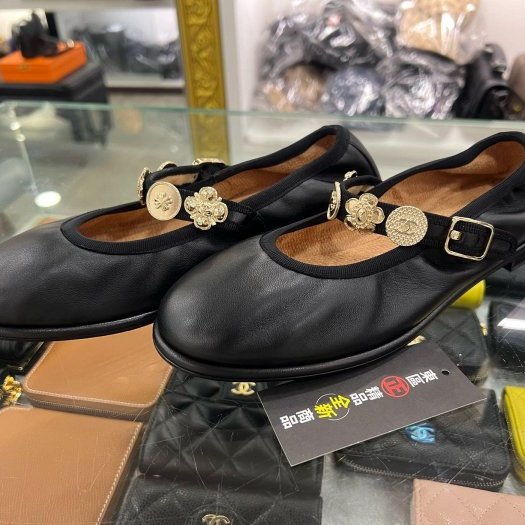 東區正精品㊣CHANEL G45778 全新香奈兒黑色全皮金幣瑪莉珍娃娃鞋平底鞋秀款 37.5號 RZ6466-4