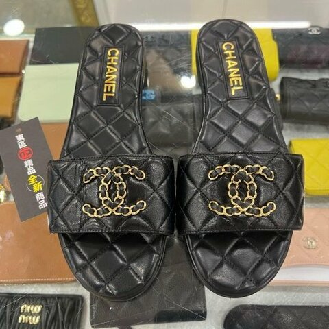 東區正精品㊣CHANEL G39954全新未使用香奈兒黑色全皮19金雙C涼鞋拖鞋 37.5號 RZ6468