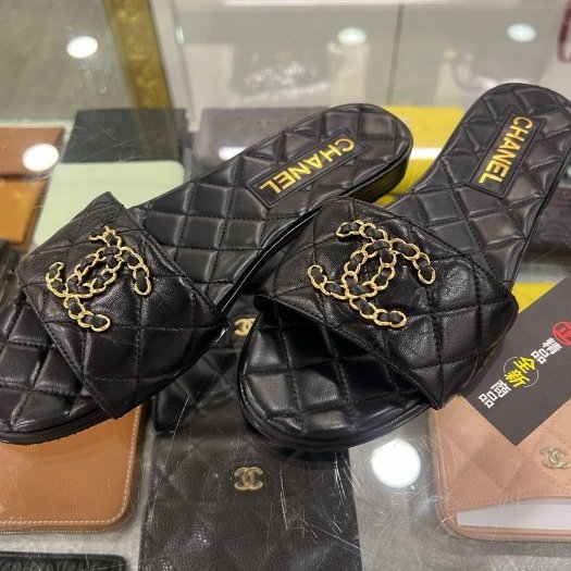東區正精品㊣CHANEL G39954全新未使用香奈兒黑色全皮19金雙C涼鞋拖鞋 37.5號 RZ6468-1