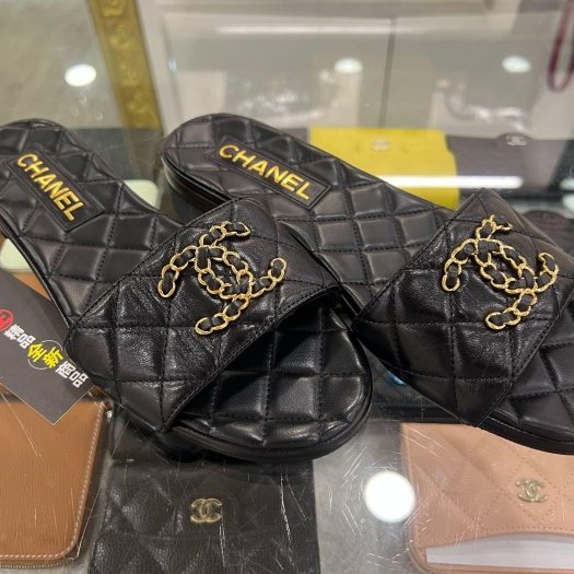東區正精品㊣CHANEL G39954全新未使用香奈兒黑色全皮19金雙C涼鞋拖鞋 37.5號 RZ6468-2