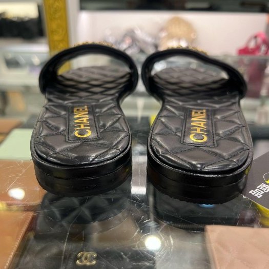 東區正精品㊣CHANEL G39954全新未使用香奈兒黑色全皮19金雙C涼鞋拖鞋 37.5號 RZ6468-3