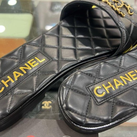 東區正精品㊣CHANEL G39954全新未使用香奈兒黑色全皮19金雙C涼鞋拖鞋 37.5號 RZ6468-4