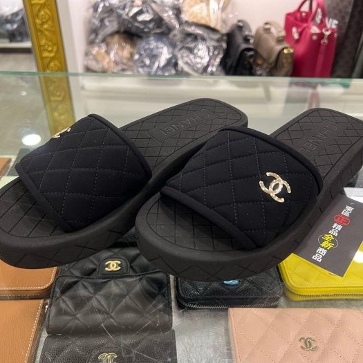 東區正精品㊣CHANEL G40144 全新香奈兒黑色絨毛金雙C厚底涼鞋拖鞋 36號 RZ6469-6