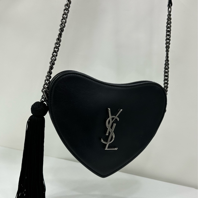 YSL/聖羅蘭 愛心流蘇黑色包-8