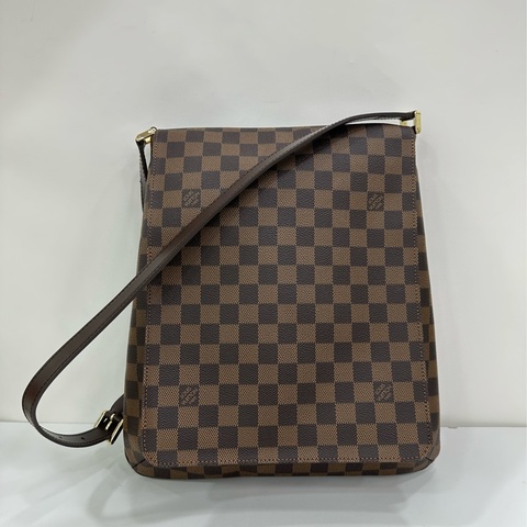 LV Musette 直式王菲包牛皮棋盤格翻蓋斜背包 閒置