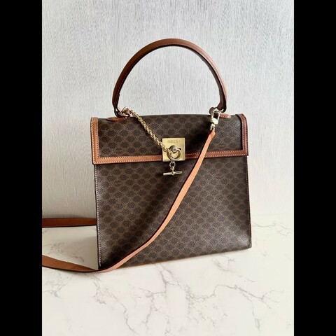 【LA LUNE】Celine 稀有陀錶金鏈子老花凱莉包 中古包 二手包 側背包 斜背包