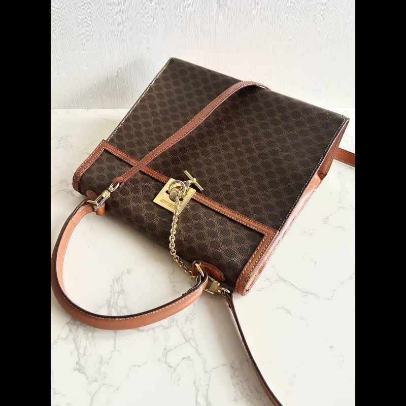 【LA LUNE】Celine 稀有陀錶金鏈子老花凱莉包 中古包 二手包 側背包 斜背包-2
