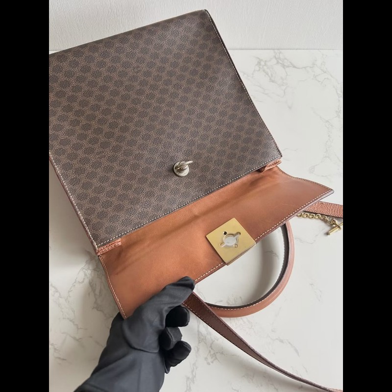 【LA LUNE】Celine 稀有陀錶金鏈子老花凱莉包 中古包 二手包 側背包 斜背包-3