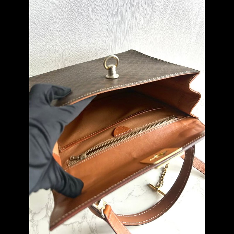 【LA LUNE】Celine 稀有陀錶金鏈子老花凱莉包 中古包 二手包 側背包 斜背包-4