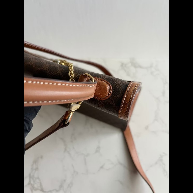 【LA LUNE】Celine 稀有陀錶金鏈子老花凱莉包 中古包 二手包 側背包 斜背包-5