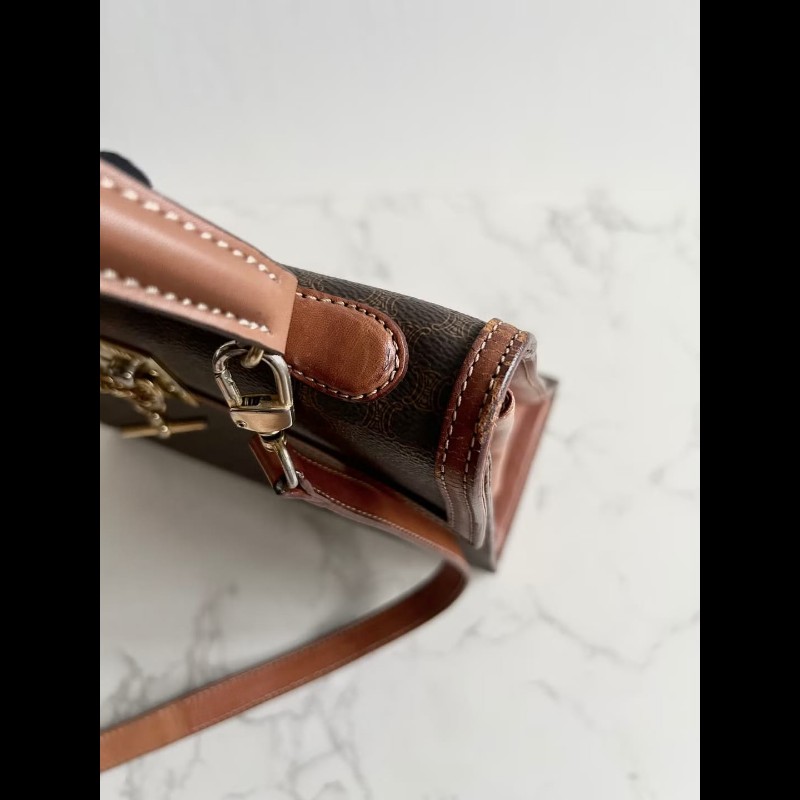 【LA LUNE】Celine 稀有陀錶金鏈子老花凱莉包 中古包 二手包 側背包 斜背包-6