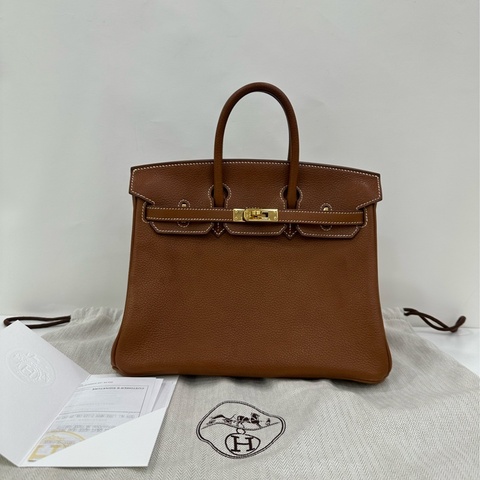 愛馬仕 Birkin25 金棕 金扣 福寶馬鞍皮 D刻 有購證
