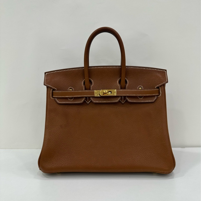 愛馬仕 Birkin25 金棕 金扣 福寶馬鞍皮 D刻 有購證-1