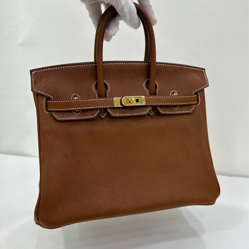 愛馬仕 Birkin25 金棕 金扣 福寶馬鞍皮 D刻 有購證-5