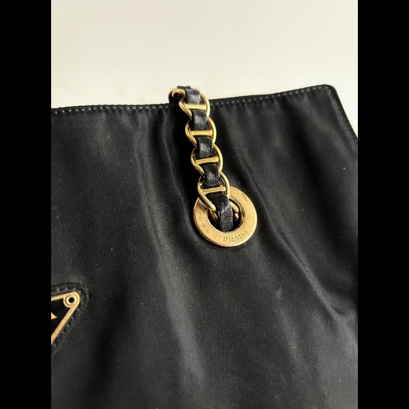 【LA LUNE】Prada黑色降落傘金鏈子托特包 側背包 單肩包 中古包 二手包 古董-3