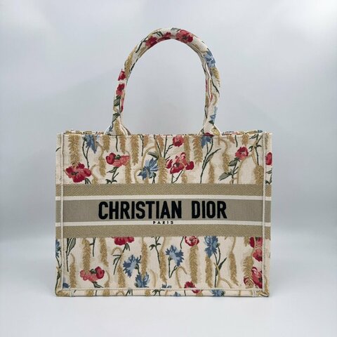 DIOR金色花穗緹花布中號BOOK TOTE托特包