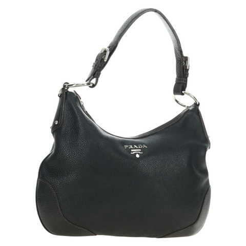 PRADA 黑色銀色皮革肩背包，正品編號 181414SAV