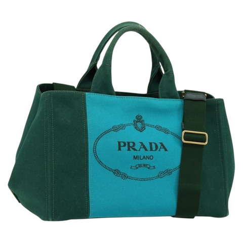 PRADA Kanapa MM 手提包 牛仔布 兩用 綠松石藍 金色 正品 181523A
