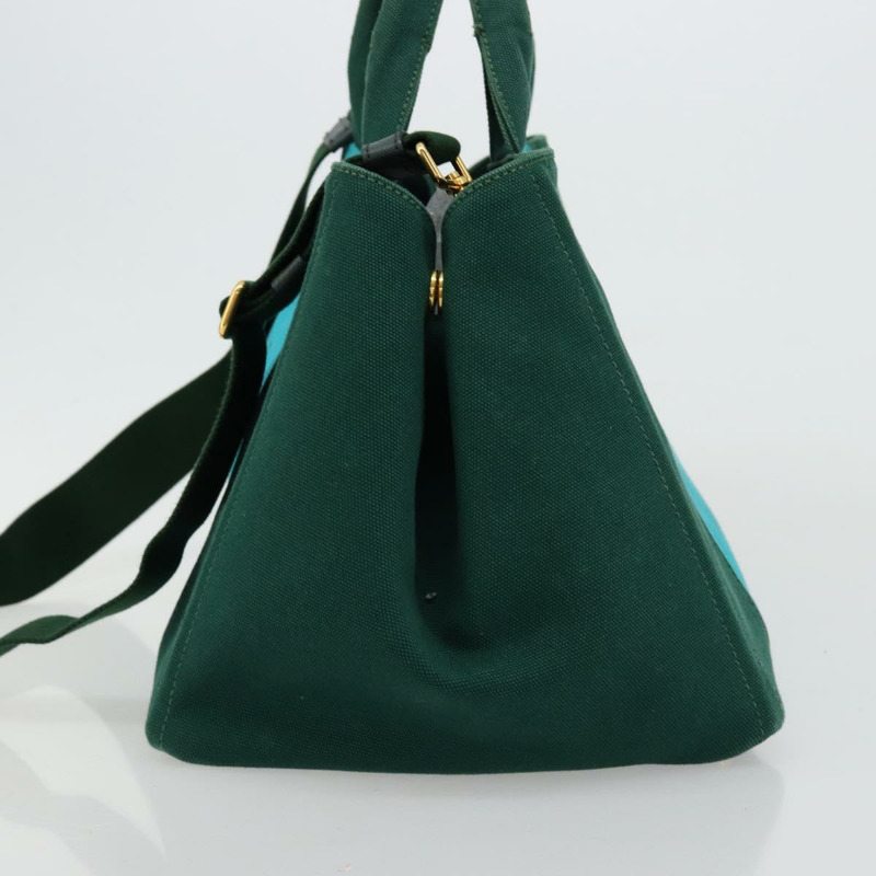 【日本直送】PRADA Kanapa MM 手提包 牛仔布 兩用 綠松石藍 金色 正品 181523A-2