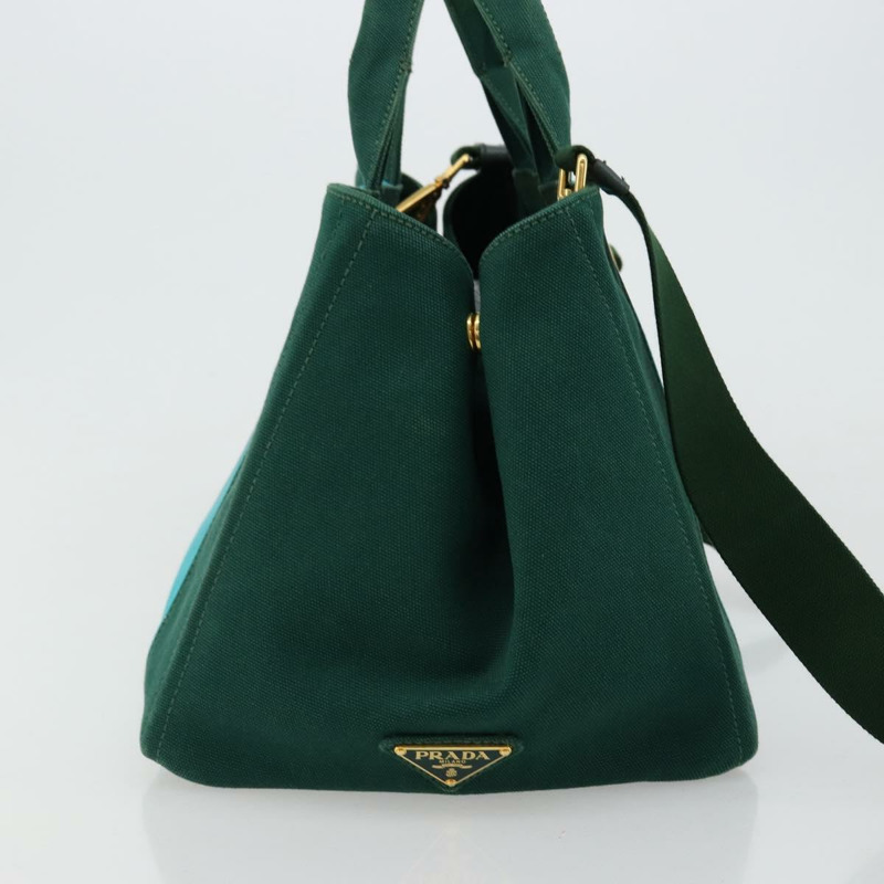 【日本直送】PRADA Kanapa MM 手提包 牛仔布 兩用 綠松石藍 金色 正品 181523A-3