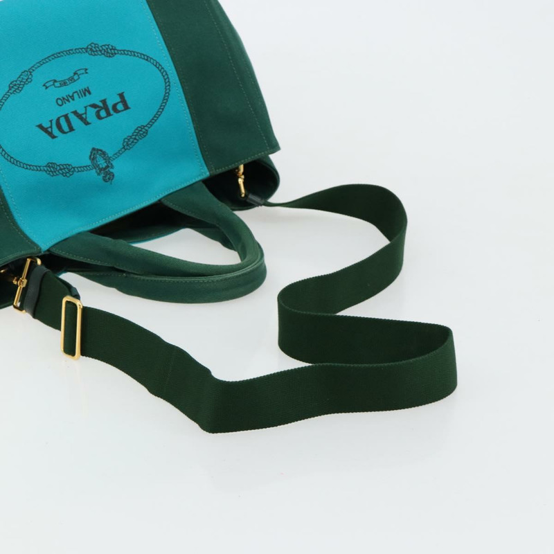【日本直送】PRADA Kanapa MM 手提包 牛仔布 兩用 綠松石藍 金色 正品 181523A-6