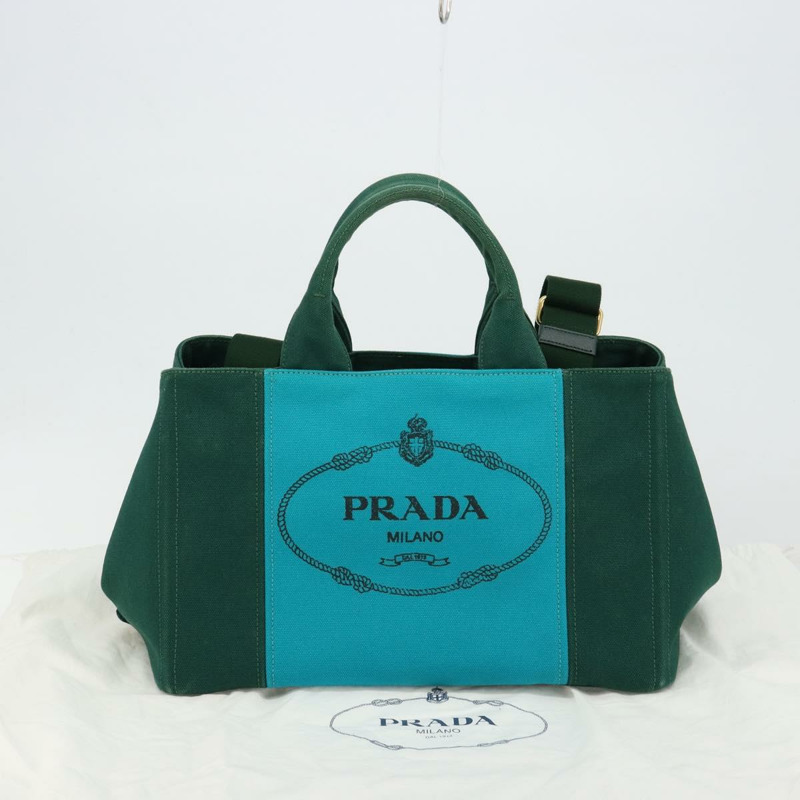 【日本直送】PRADA Kanapa MM 手提包 牛仔布 兩用 綠松石藍 金色 正品 181523A-11