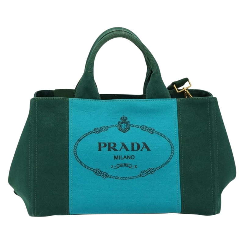 【日本直送】PRADA Kanapa MM 手提包 牛仔布 兩用 綠松石藍 金色 正品 181523A-12