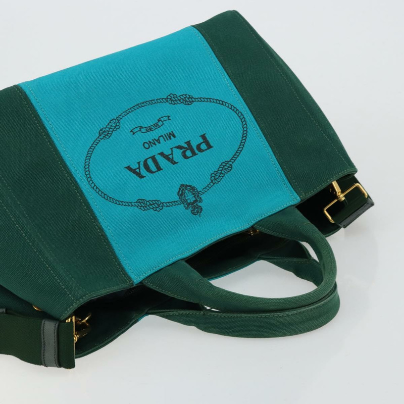 【日本直送】PRADA Kanapa MM 手提包 牛仔布 兩用 綠松石藍 金色 正品 181523A-13