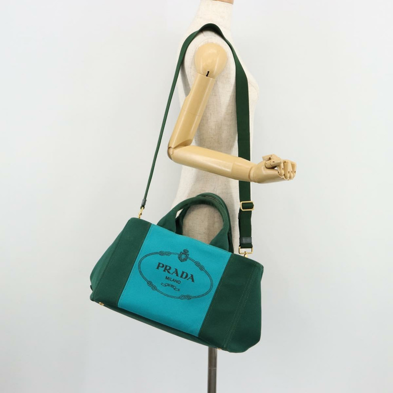 【日本直送】PRADA Kanapa MM 手提包 牛仔布 兩用 綠松石藍 金色 正品 181523A-27