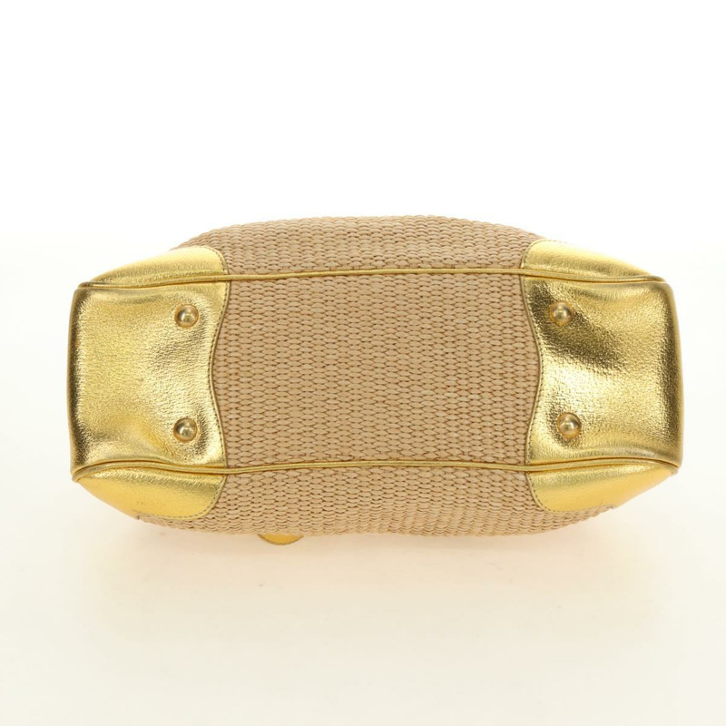 【日本直送】PRADA 鏈條單肩包 拉菲草 米色 金色 正品 181575SAV-4