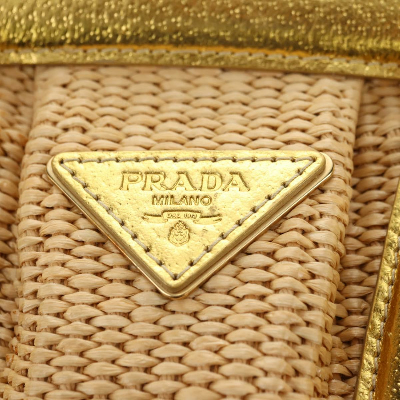 【日本直送】PRADA 鏈條單肩包 拉菲草 米色 金色 正品 181575SAV-17