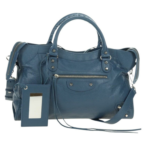 BALENCIAGA 經典都會手袋 皮革 兩用 藍色 銀色 505550 正品 yk20391SAM