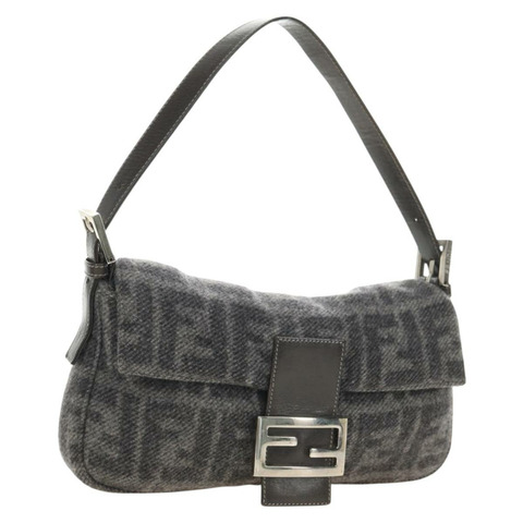 FENDI Zucca 帆布 Mamma Baguette 肩背包 羊毛 灰色 銀色 正品 yk20376SAV