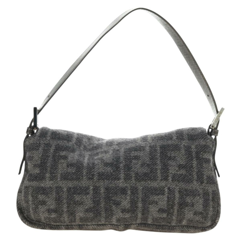 【日本直送】FENDI Zucca 帆布 Mamma Baguette 肩背包 羊毛 灰色 銀色 正品 yk20376SAV-1