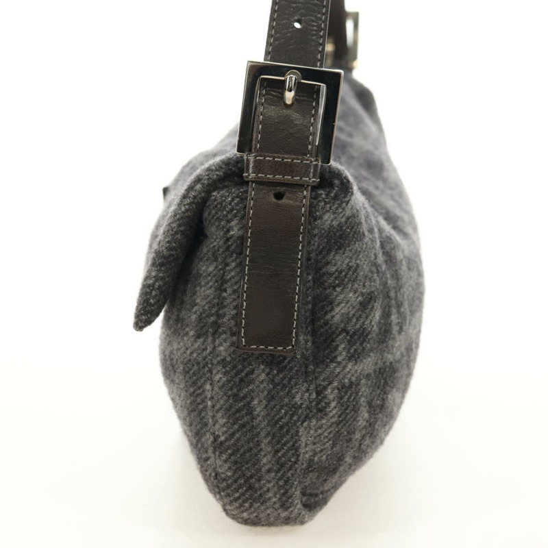 【日本直送】FENDI Zucca 帆布 Mamma Baguette 肩背包 羊毛 灰色 銀色 正品 yk20376SAV-2