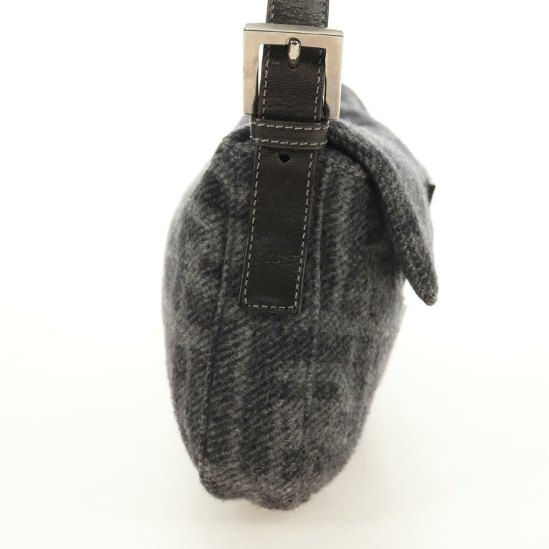 【日本直送】FENDI Zucca 帆布 Mamma Baguette 肩背包 羊毛 灰色 銀色 正品 yk20376SAV-3