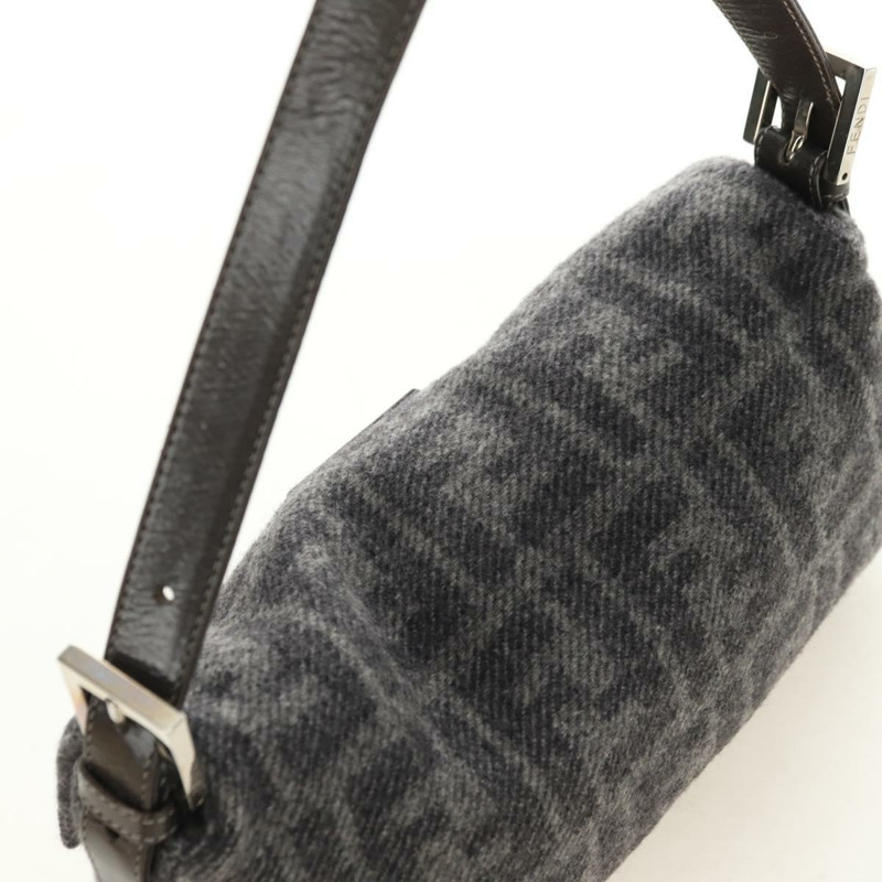 【日本直送】FENDI Zucca 帆布 Mamma Baguette 肩背包 羊毛 灰色 銀色 正品 yk20376SAV-5