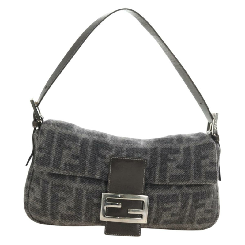 【日本直送】FENDI Zucca 帆布 Mamma Baguette 肩背包 羊毛 灰色 銀色 正品 yk20376SAV-12