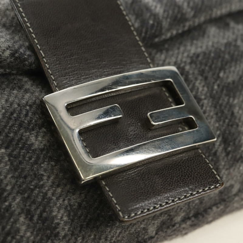 【日本直送】FENDI Zucca 帆布 Mamma Baguette 肩背包 羊毛 灰色 銀色 正品 yk20376SAV-18