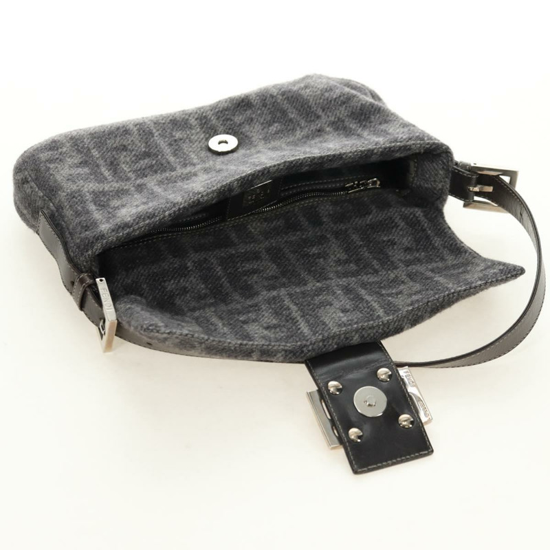 【日本直送】FENDI Zucca 帆布 Mamma Baguette 肩背包 羊毛 灰色 銀色 正品 yk20376SAV-19