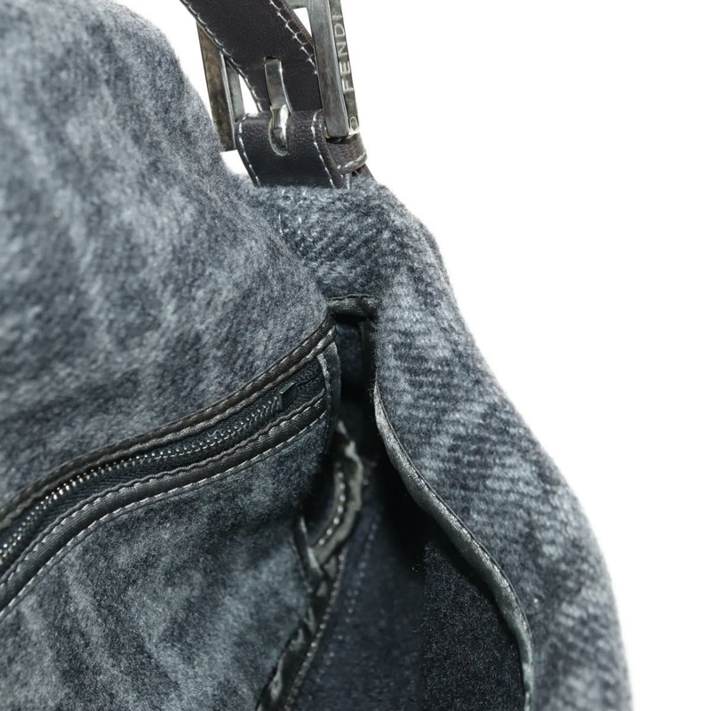 【日本直送】FENDI Zucca 帆布 Mamma Baguette 肩背包 羊毛 灰色 銀色 正品 yk20376SAV-22
