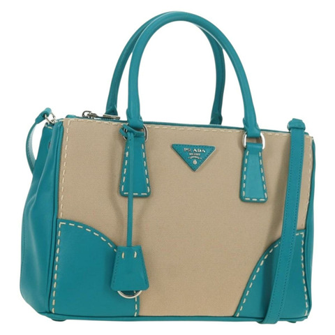 PRADA Galleria 手提包 皮革 兩用 藍色 銀色 正品 yk20397SAM