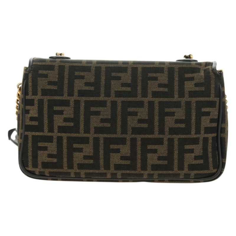 【日本直送】FENDI Zucca帆布法國鏈條中單肩包 黑色棕色 正品 yk20400SAM-1