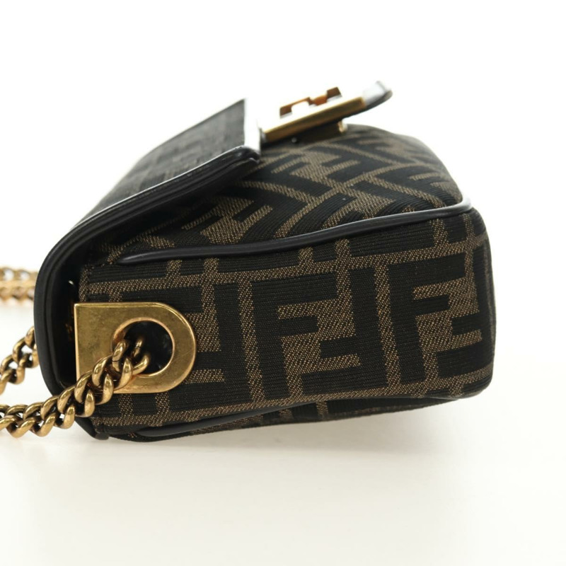 【日本直送】FENDI Zucca帆布法國鏈條中單肩包 黑色棕色 正品 yk20400SAM-2