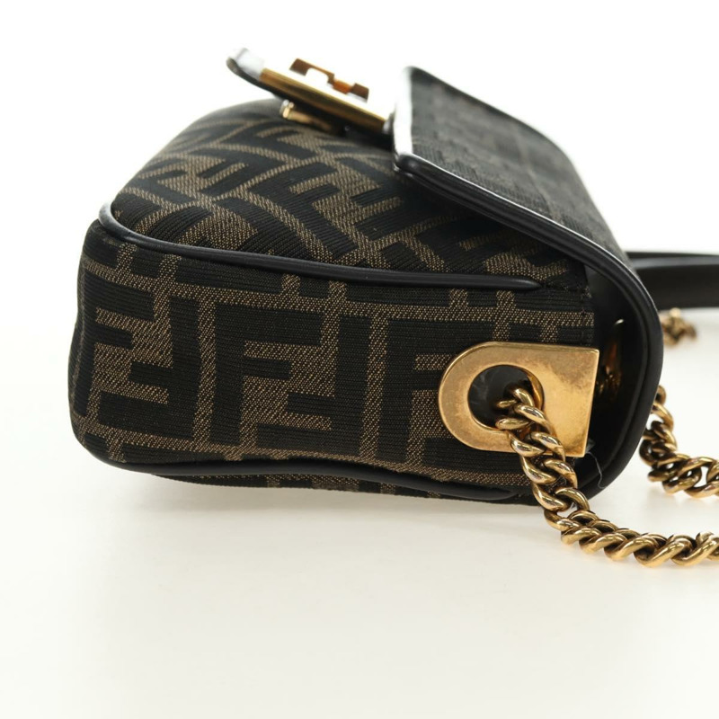 【日本直送】FENDI Zucca帆布法國鏈條中單肩包 黑色棕色 正品 yk20400SAM-3