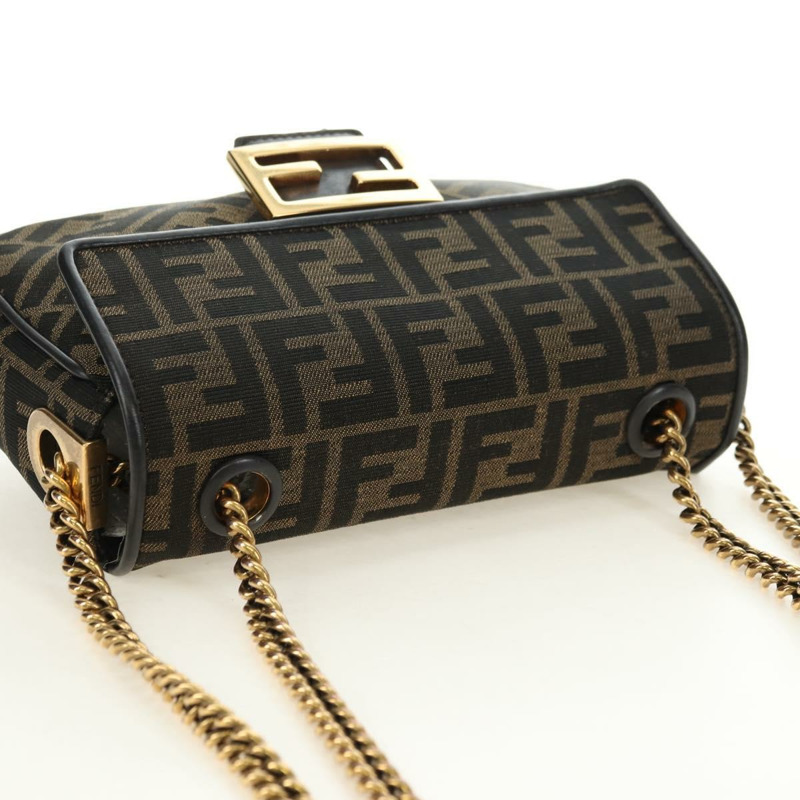 【日本直送】FENDI Zucca帆布法國鏈條中單肩包 黑色棕色 正品 yk20400SAM-5