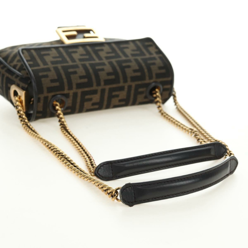 【日本直送】FENDI Zucca帆布法國鏈條中單肩包 黑色棕色 正品 yk20400SAM-6