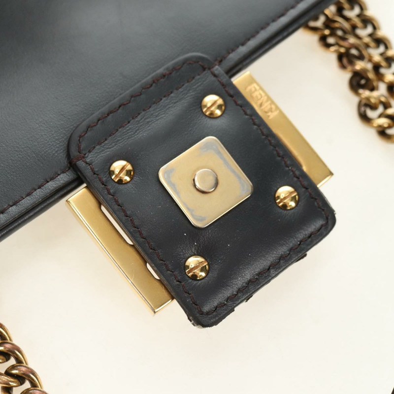 【日本直送】FENDI Zucca帆布法國鏈條中單肩包 黑色棕色 正品 yk20400SAM-8